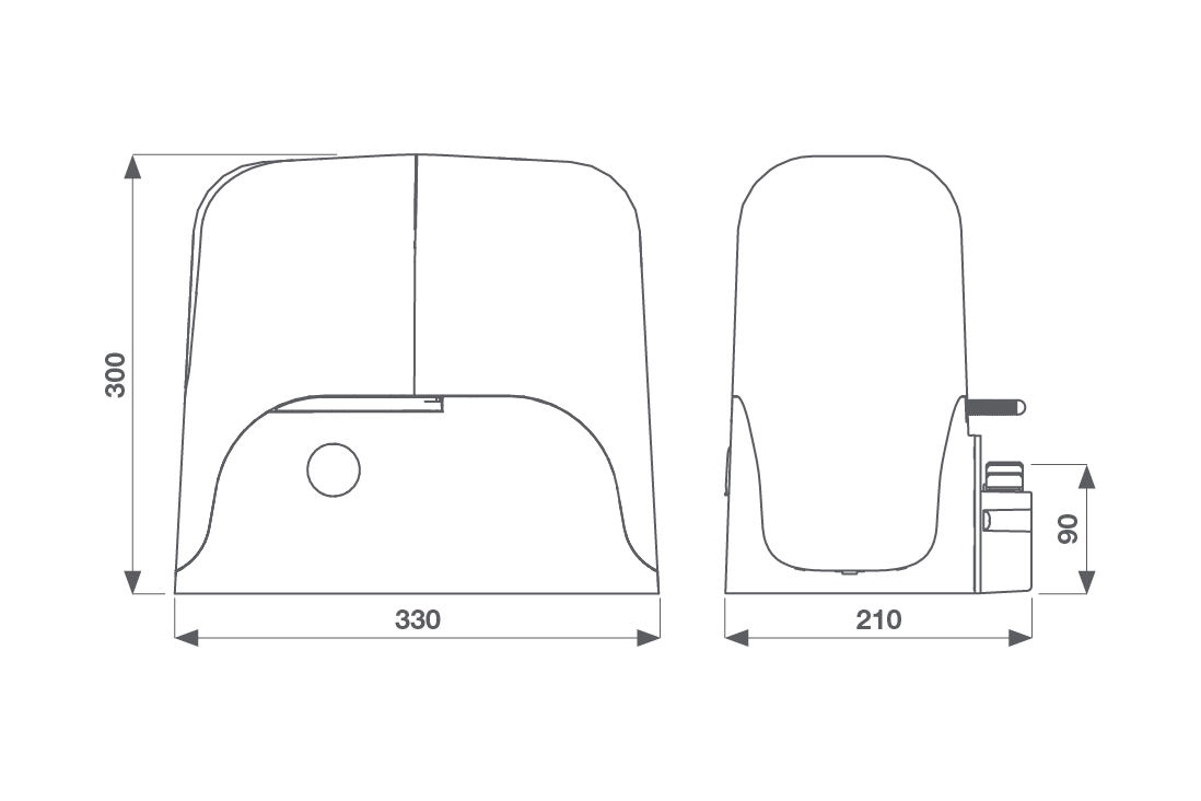 Savadeck motor za dvokrilnu kapiju – tehnički crtež sa dimenzijama 844 x 104 mm
