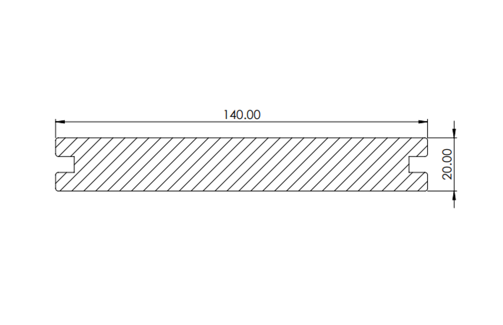 Savadeck Natur decking – poprečni presjek profila s dimenzijama 140 x 20 mm