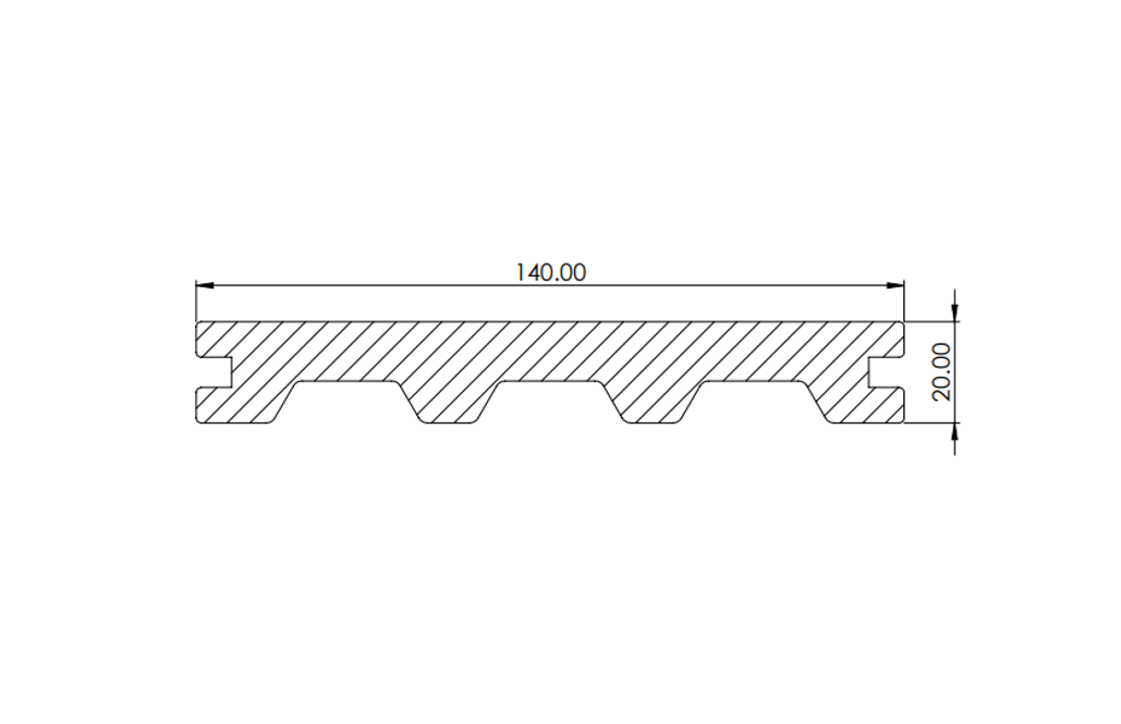 Savadeck Natur decking – попречен пресек na профилот со димензии 140 x 20 mm