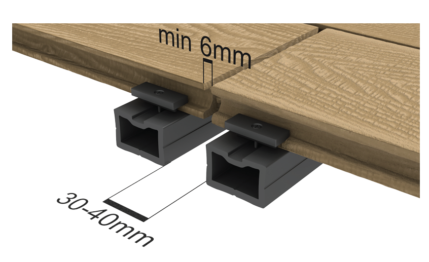 Savadeck Natur decking – 3D render spoja decking dasaka s potkonstrukcijom i klipsama